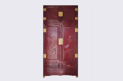文圣高端中式家居装修深红色纯实木衣柜