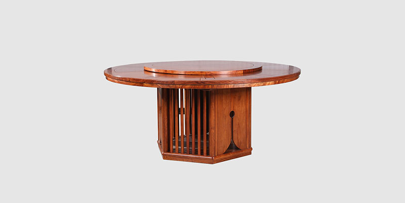 文圣中式餐厅装修天地圆台餐桌红木家具效果图